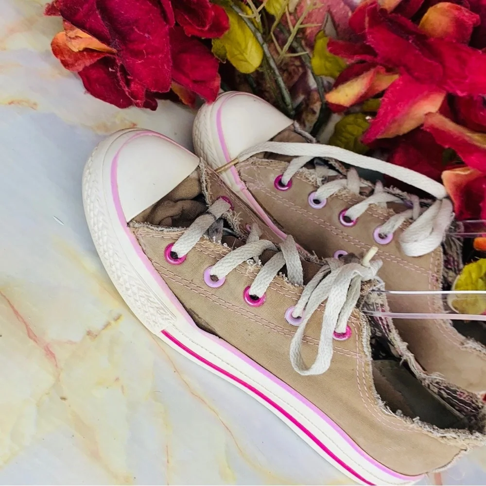 Converse All Star Tan Pink and Purple Lace Up Low Top Sneakers